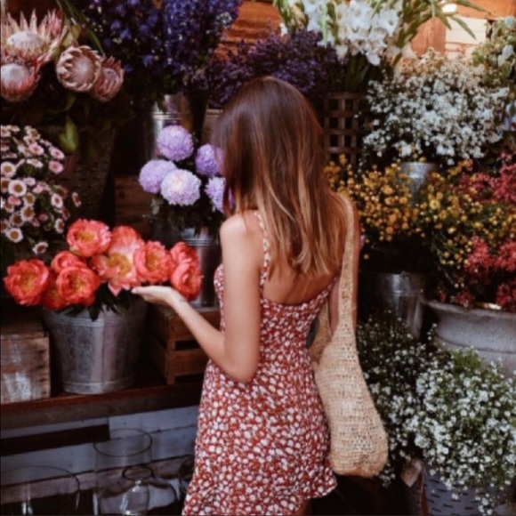 Reformation Doris Floral Mini Dress Red - Picture 3 of 9